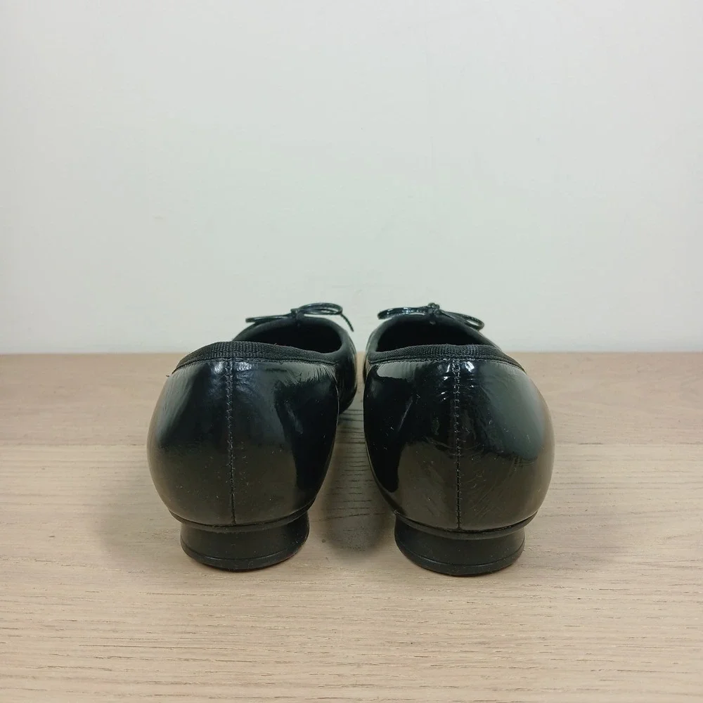 Geox Ballet Flats Womens 38 Black Patent Leather Square Toe Bow Low Wedge Shoe